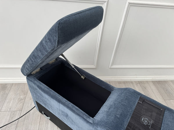 Sofology Plaza Console Chenille Denim Blue Cup Holders Wireless Charging Socket1