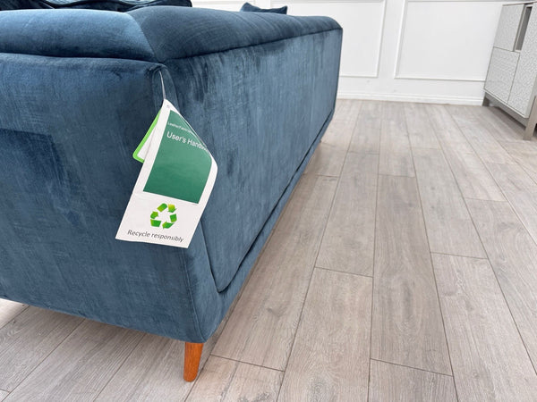 FURNITURE VILLAGE Rene Airforce Blue Velvet Large 3 Seater Sofa6