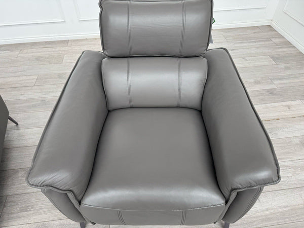 Furniture Village Jude Grey Leather 2x Armchair Power Recliner Sofa Set11