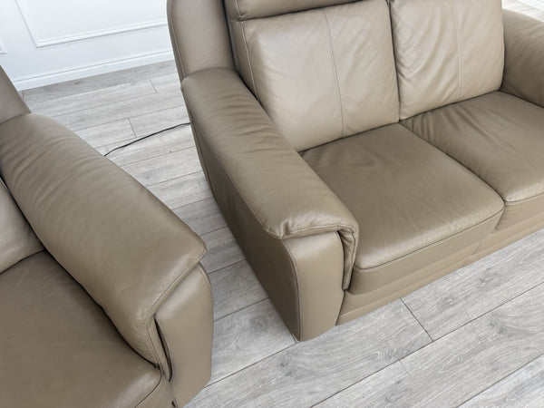 Nicoletti Lucano Dark Taupe 2 Seater Leather Sofa Set 2x Power Recliner Armchair4