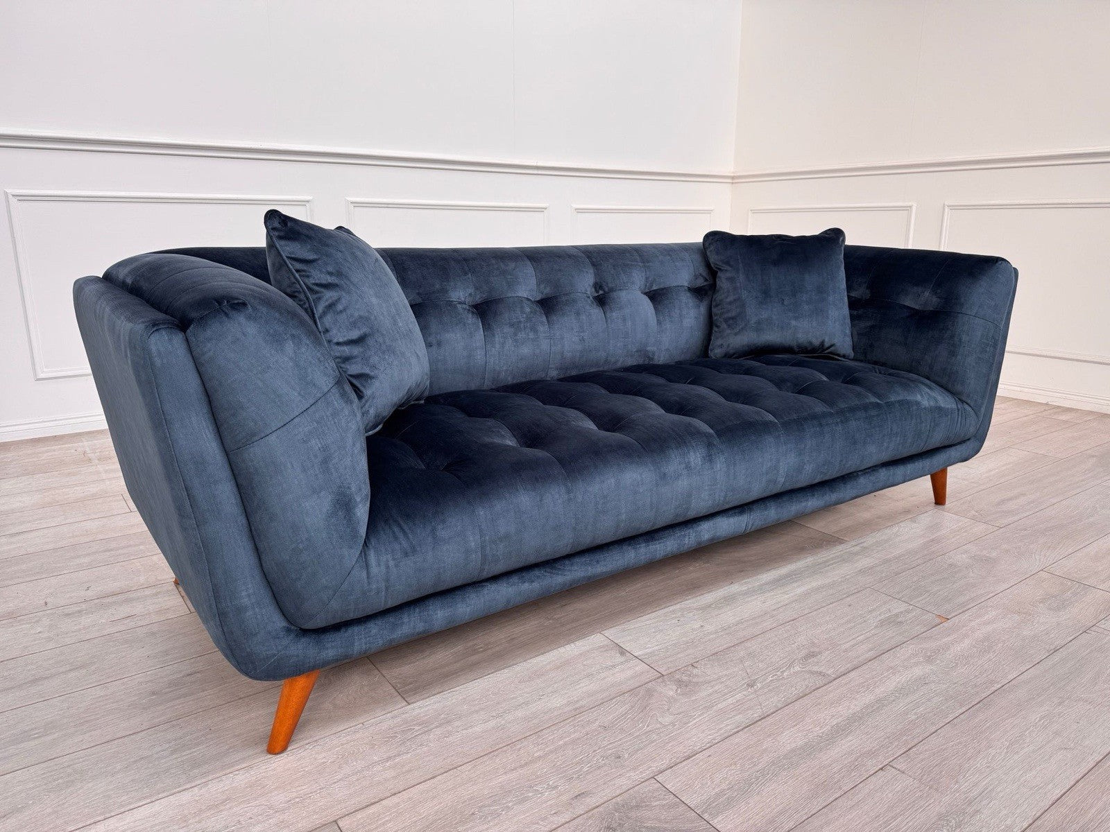 FURNITURE VILLAGE Rene Airforce Blue Velvet Large 3 Seater Sofa0