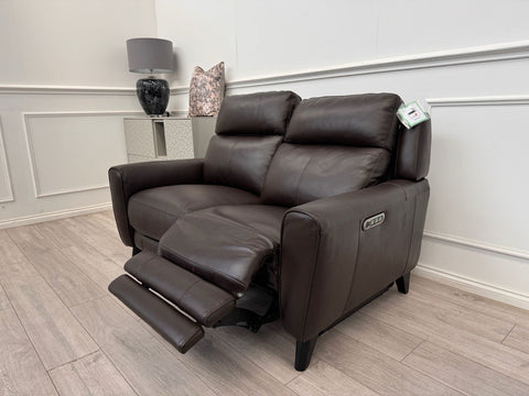 Furniture Village Zen Brown Leather 2 Seater Power Recliner, Lumbar & Headrest0