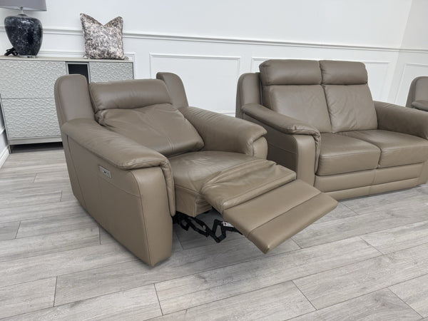 Nicoletti Lucano Dark Taupe 2 Seater Leather Sofa Set 2x Power Recliner Armchair17