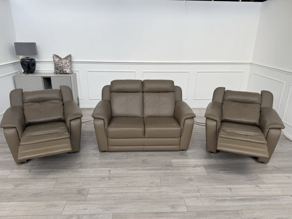 Nicoletti Lucano Dark Taupe 2 Seater Leather Sofa Set 2x Power Recliner Armchair16