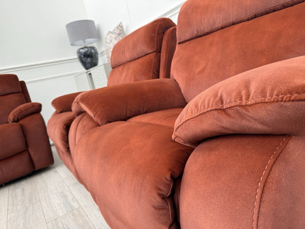 Furniture Village Moreno Burnt Orange Power Recliner 3 Seater And 2x Armchairs4