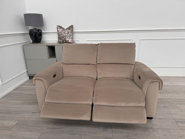 Furniture Village Nixon Beige/Mink Velvet Fabric 2 Seater Power Recliner Sofa1