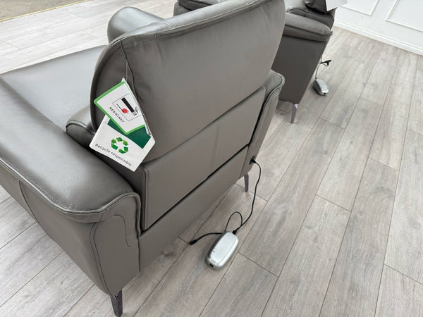 Furniture Village Jude Grey Leather 2x Armchair Power Recliner Sofa Set9