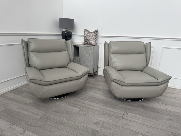 Furniture Village 2x Vinny Grey Leather Swivel Armchair10