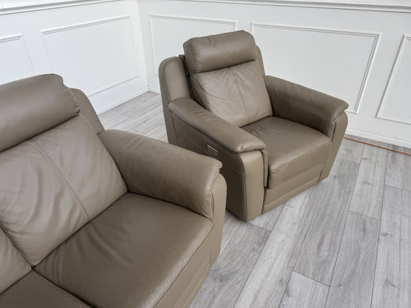 Nicoletti Lucano Dark Taupe 2 Seater Leather Sofa Set 2x Power Recliner Armchair2