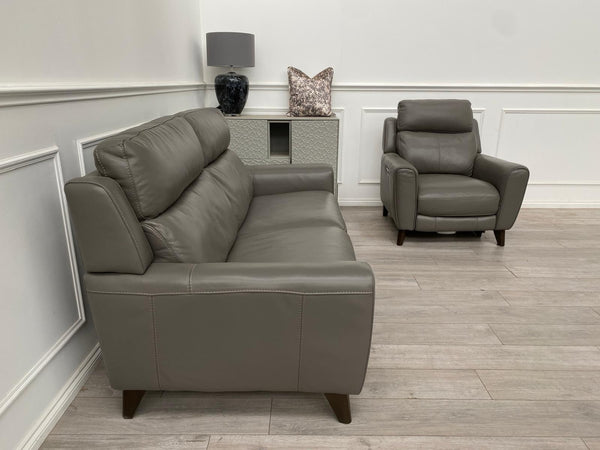 Furniture Village Zen Grey Leather 3 Seater + Power Recliner Armchair Sofa Set10