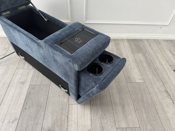 Sofology Plaza Console Chenille Denim Blue Cup Holders Wireless Charging Socket3