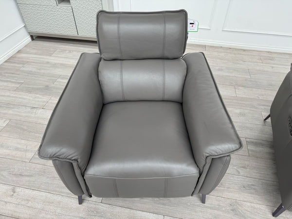Furniture Village Jude Grey Leather 2x Armchair Power Recliner Sofa Set22