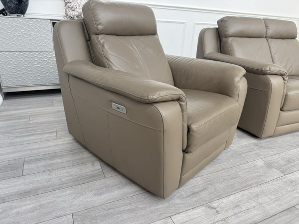 Nicoletti Lucano Dark Taupe 2 Seater Leather Sofa Set 2x Power Recliner Armchair3