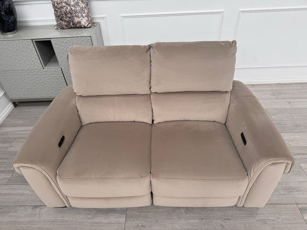 Furniture Village Nixon Beige/Mink Velvet Fabric 2 Seater Power Recliner Sofa8