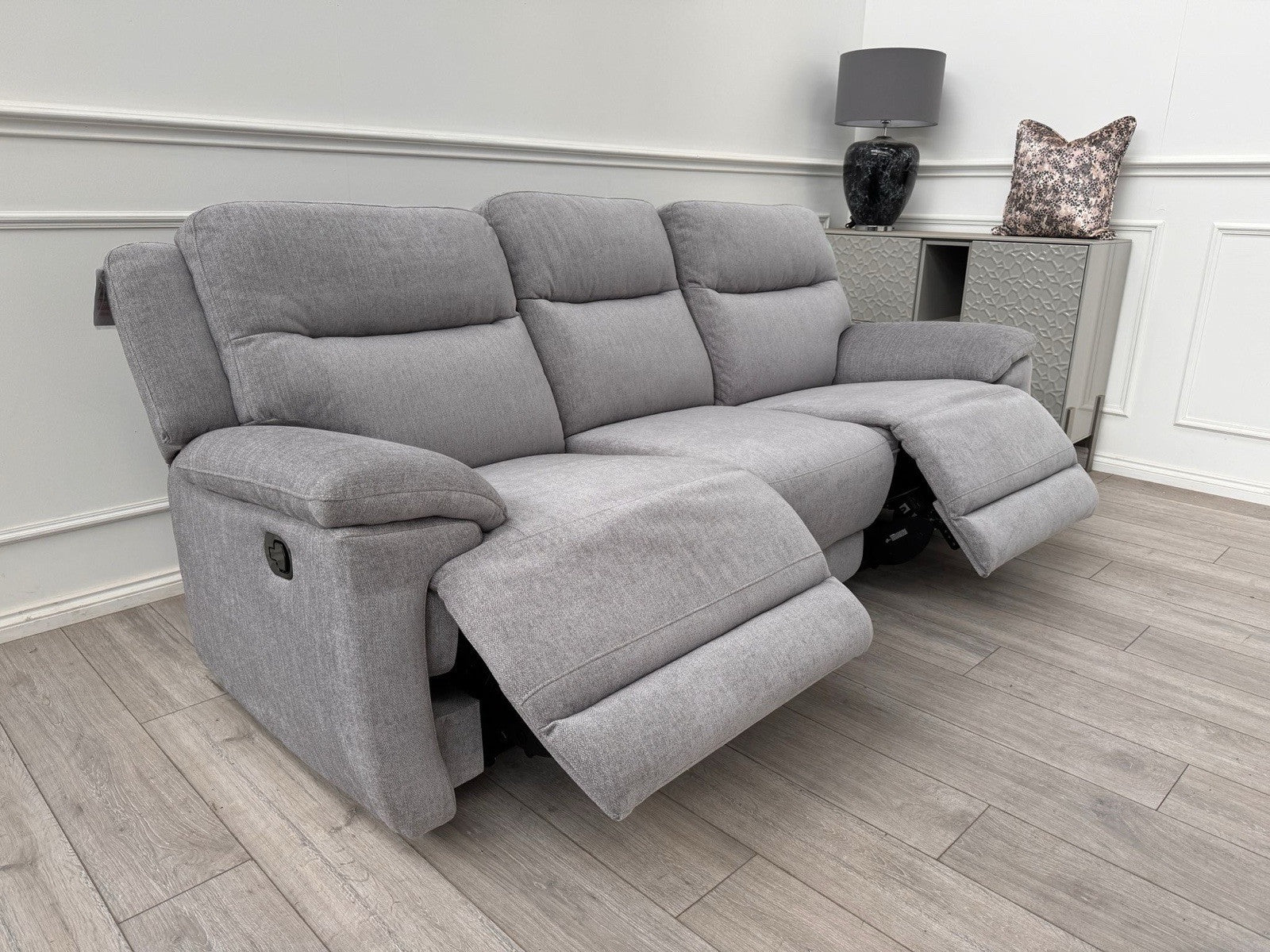 Furniture Village TOUCH Grey Fabric 3 Seater Manual Recliner Sofa0