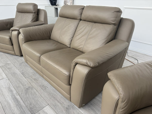 Nicoletti Lucano Dark Taupe 2 Seater Leather Sofa Set 2x Power Recliner Armchair13
