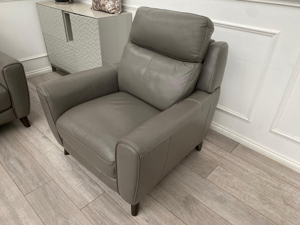 Furniture Village Zen Grey Leather 3 Seater + Power Recliner Armchair Sofa Set4