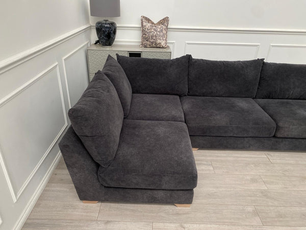 Sofology Dark Grey Fabric Corner Sofa Full Back Cushions2