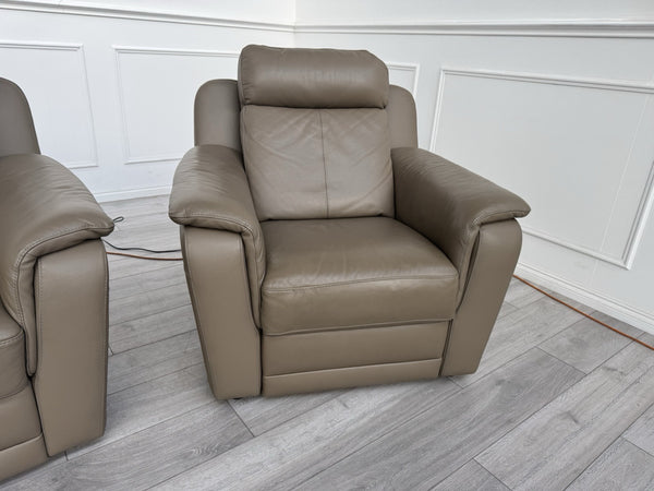 Nicoletti Lucano Dark Taupe 2 Seater Leather Sofa Set 2x Power Recliner Armchair7