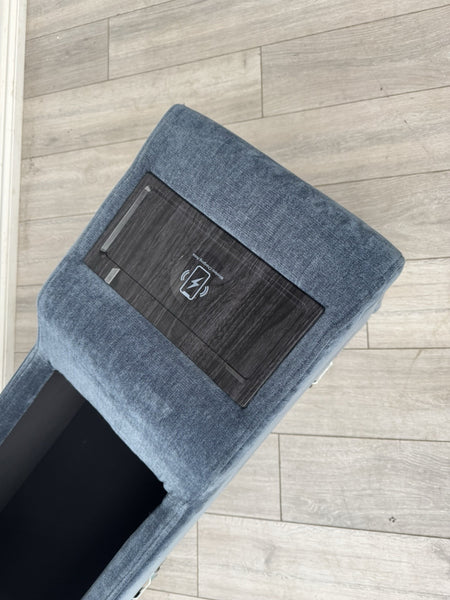 Sofology Plaza Console Chenille Denim Blue Cup Holders Wireless Charging Socket6