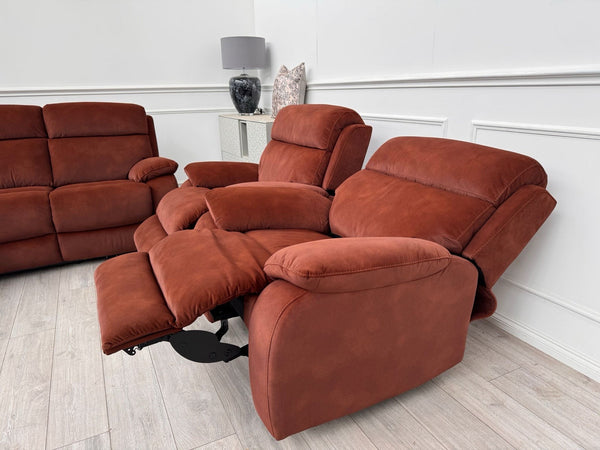 Furniture Village Moreno Burnt Orange Power Recliner 3 Seater And 2x Armchairs10