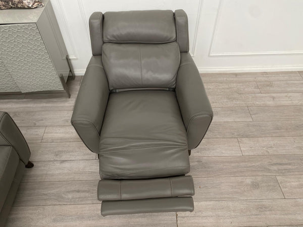 Furniture Village Zen Grey Leather 3 Seater + Power Recliner Armchair Sofa Set2