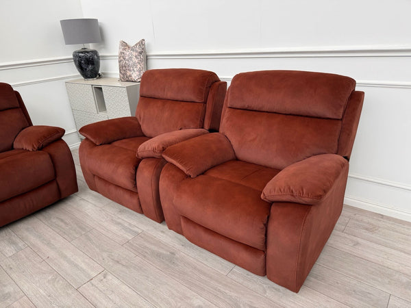 Furniture Village Moreno Burnt Orange Power Recliner 3 Seater And 2x Armchairs1