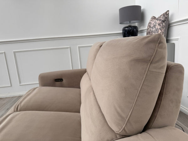 Furniture Village Nixon Beige/Mink Velvet Fabric 2 Seater Power Recliner Sofa10