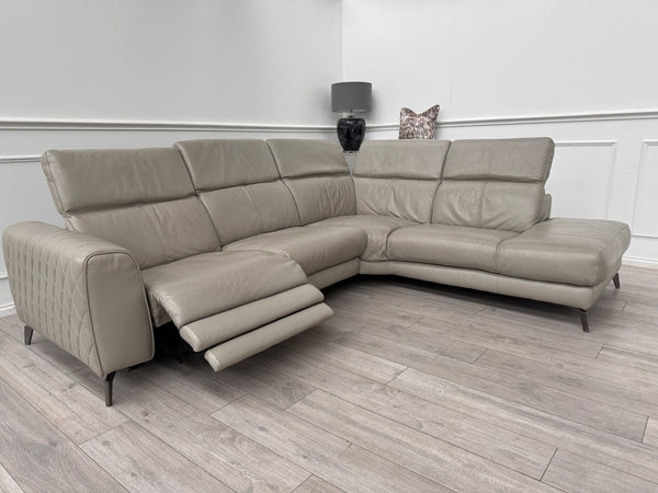 Sofology Toulouse Grey Leather Open End Corner Sofa Power Recliner Headrests0