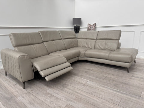 Sofology Toulouse Grey Leather Open End Corner Sofa Power Recliner Headrests0