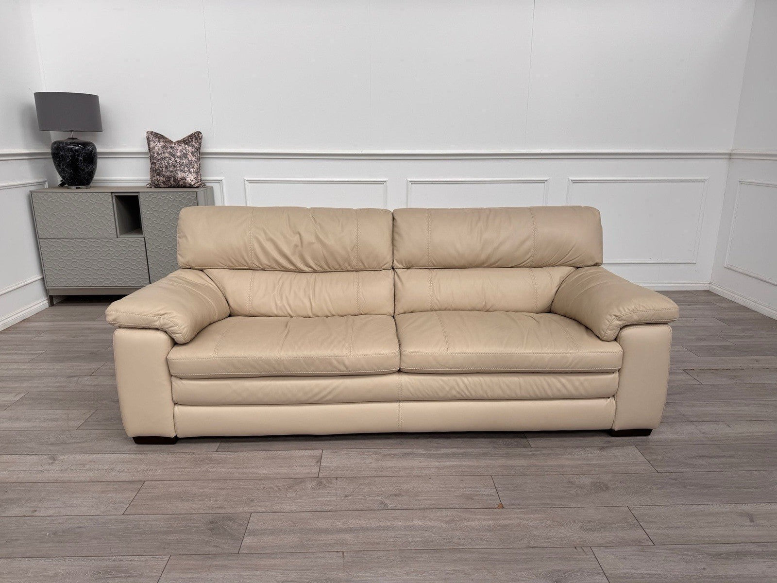 Furniture Village Cozee 3 Seater Sofa in Beige/Cream Pure Leather0