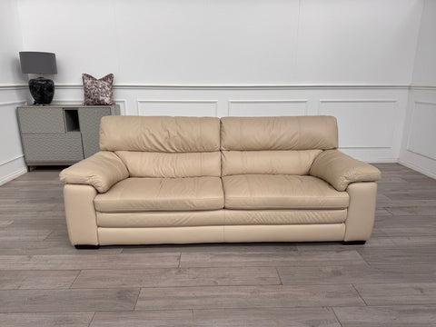 Furniture Village Cozee 3 Seater Sofa in Beige/Cream Pure Leather0