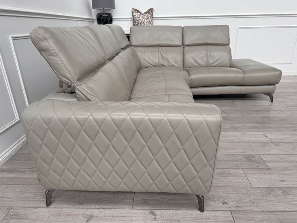 Sofology Toulouse Grey Leather Open End Corner Sofa Power Recliner Headrests13