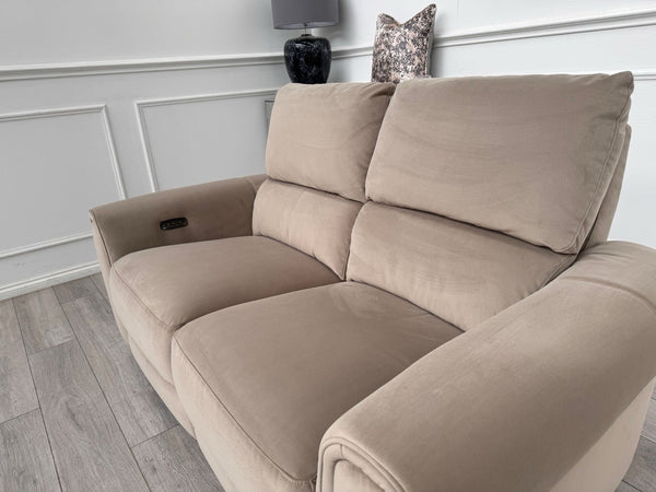 Furniture Village Nixon Beige/Mink Velvet Fabric 2 Seater Power Recliner Sofa4