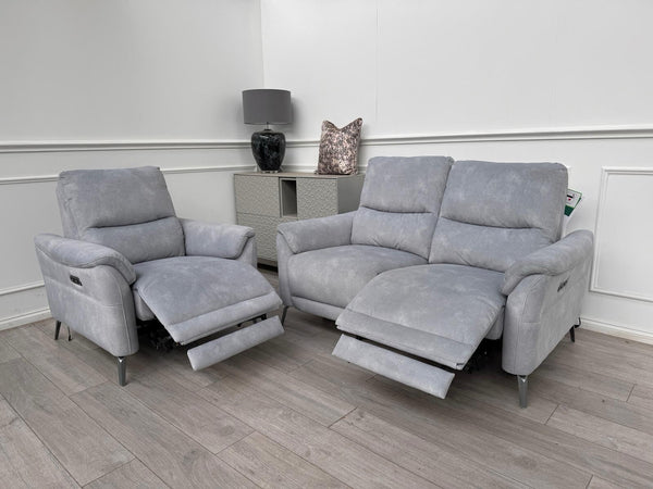 Furniture Village Daytona 2 Seater & Armchair Power Recliner Set Dexter Smoke0