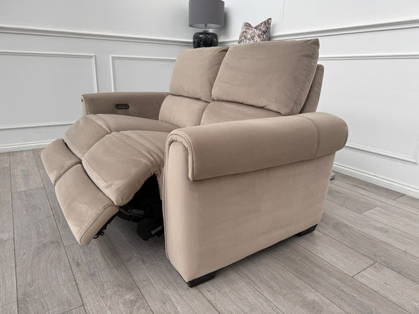 Furniture Village Nixon Beige/Mink Velvet Fabric 2 Seater Power Recliner Sofa5