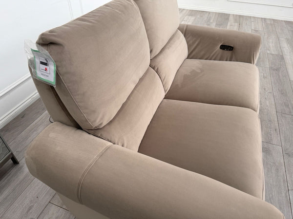 Furniture Village Nixon Beige/Mink Velvet Fabric 2 Seater Power Recliner Sofa11