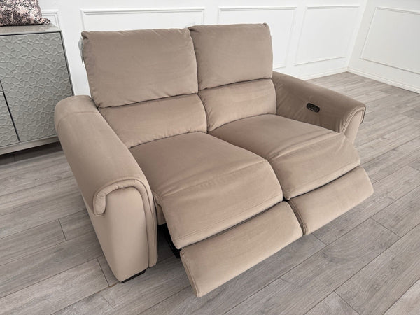 Furniture Village Nixon Beige/Mink Velvet Fabric 2 Seater Power Recliner Sofa2