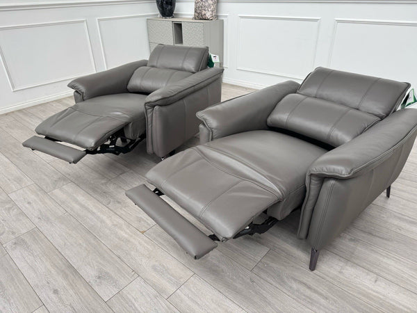 Furniture Village Jude Grey Leather 2x Armchair Power Recliner Sofa Set19
