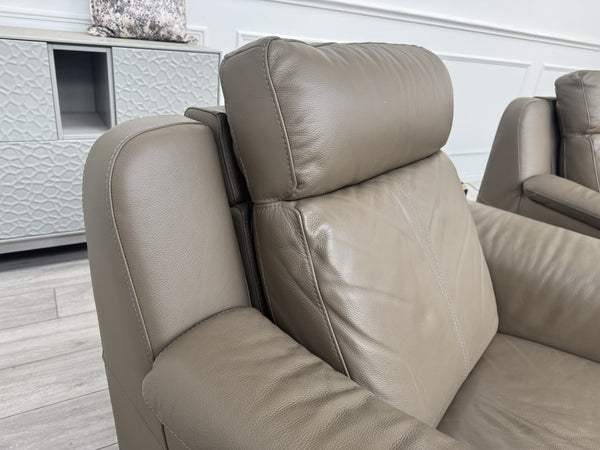Nicoletti Lucano Dark Taupe 2 Seater Leather Sofa Set 2x Power Recliner Armchair15