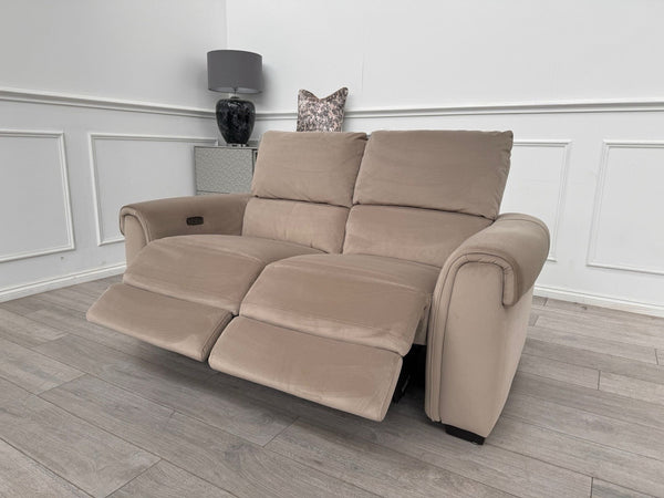 Furniture Village Nixon Beige/Mink Velvet Fabric 2 Seater Power Recliner Sofa12