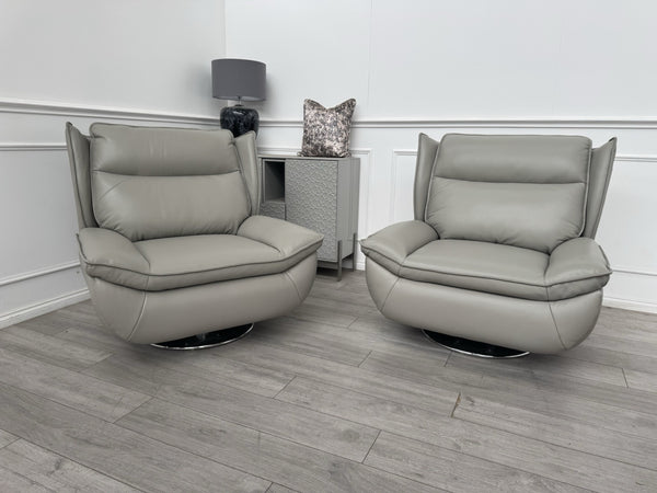 Furniture Village 2x Vinny Grey Leather Swivel Armchair8