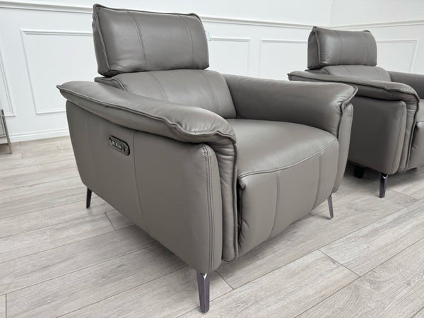 Furniture Village Jude Grey Leather 2x Armchair Power Recliner Sofa Set7