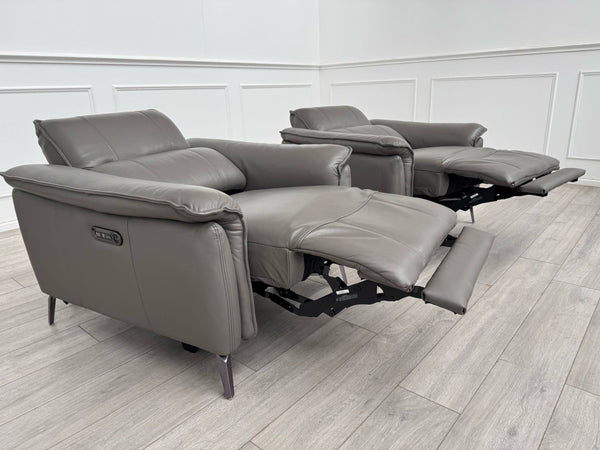 Furniture Village Jude Grey Leather 2x Armchair Power Recliner Sofa Set14