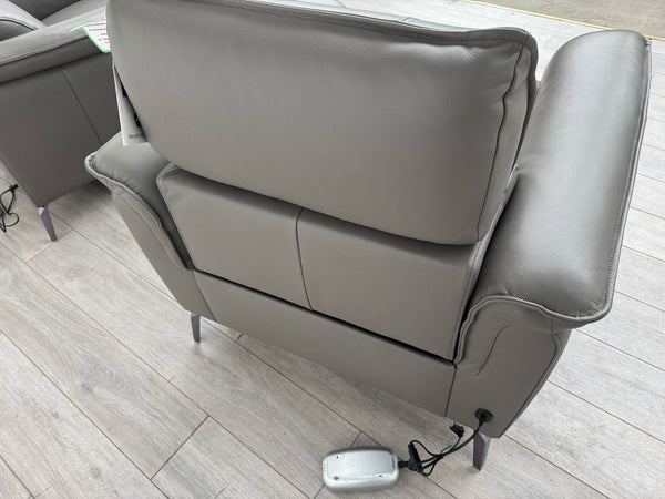 Furniture Village Jude Grey Leather 2x Armchair Power Recliner Sofa Set13