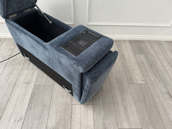 Sofology Plaza Console Chenille Denim Blue Cup Holders Wireless Charging Socket7