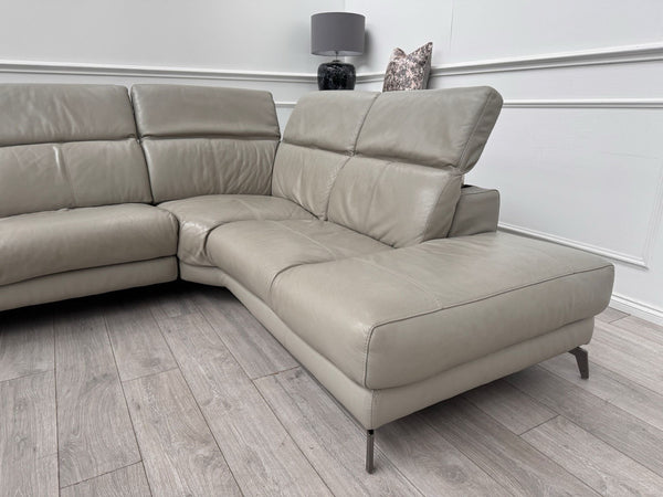 Sofology Toulouse Grey Leather Open End Corner Sofa Power Recliner Headrests2