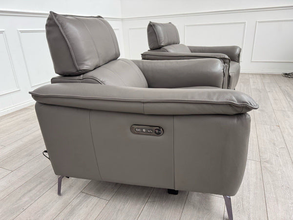 Furniture Village Jude Grey Leather 2x Armchair Power Recliner Sofa Set20