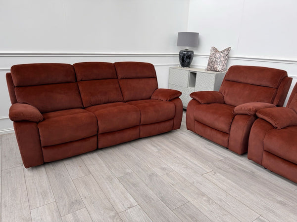 Furniture Village Moreno Burnt Orange Power Recliner 3 Seater And 2x Armchairs14