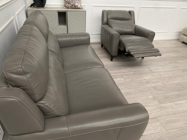 Furniture Village Zen Grey Leather 3 Seater + Power Recliner Armchair Sofa Set6